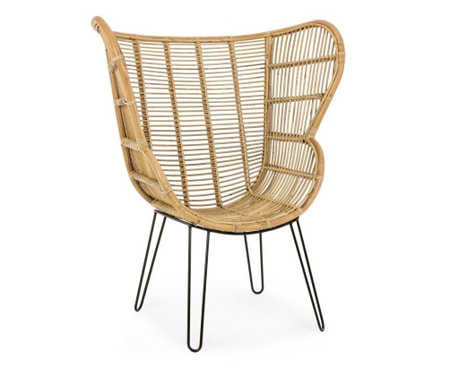 Fotel fekete vas lábakkal és természetes rattan Estefan 100 cm x 75 cm x 118 h