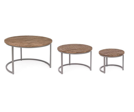 Set od 3 stola od sivog željeza i ploče od Narvik smeđeg drveta manga Ø 78 cm x 47 h
