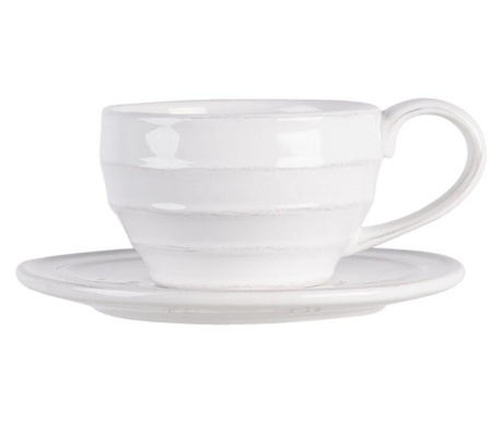 Керамична чаша и чинийка, Крем,  Ø 16 cm x 8 h