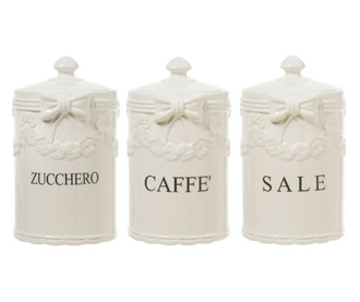 Set 3 recipiente cu capac L'arte Di Nacchi, L'arte di Nacchi Bow, ceramica, alb