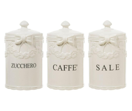 Set 3 recipiente cu capac L'arte Di Nacchi, L'arte di Nacchi Bow, ceramica, alb