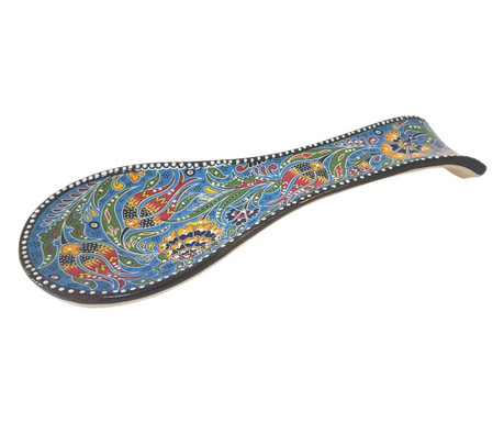 Suport lingura pictat manual, bleumarin cu flori, 23,5x8,5x2 cm, handmade, ceramic, EHA