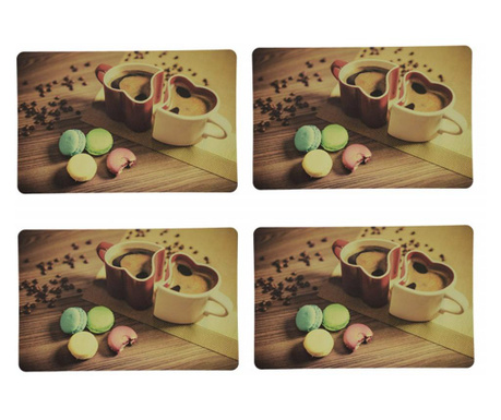Комплект поставки за чинии Pufo за сервиране на масата, модел Sweet Love, 4 части, 43 х 28 см