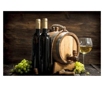 Tablou canvas Compozitie57 Vin, struguri, butoi, 45 x 30 cm