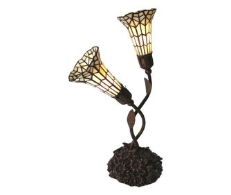 Veioza cu baza din metal maro si abajur din sticla Tiffany 34x25x58 cm  0