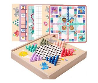 Set 7 in 1 de jocuri educative si de societate, din lemn