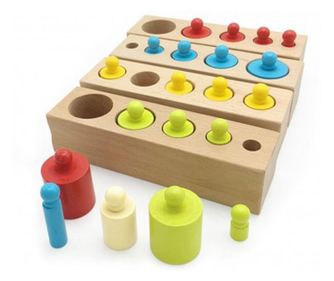 Joc Montessori de Invatare, 4 seturi cilindri color din lemn
