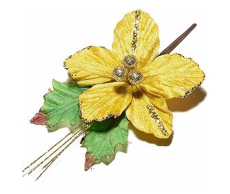 Crenguta artificiala cu craciunita din velur galben 13 / 22 cm  0