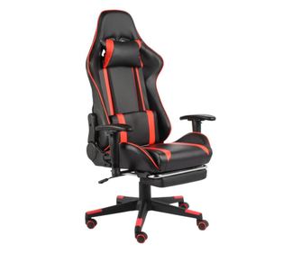 Zakretna gaming stolica s osloncem za noge, crvena, PVC