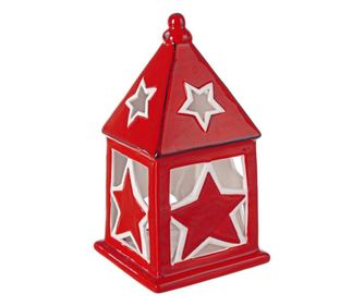 Candela ceramica rosie alba model Casuta 11x11x21 cm