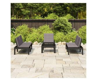 Set mobilier de grădină cu perne, 4 piese, gri, plastic