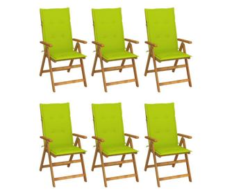 Сгъваеми градински столове с възглавнички, 6 бр., масивно акациево дърво