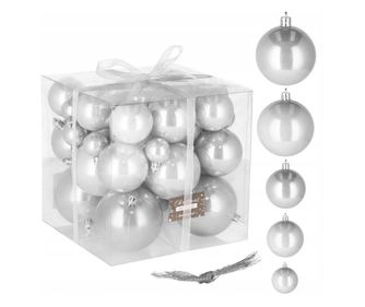 Set božićnih ukrasa, 37 komada, 3-8 cm, srebrni