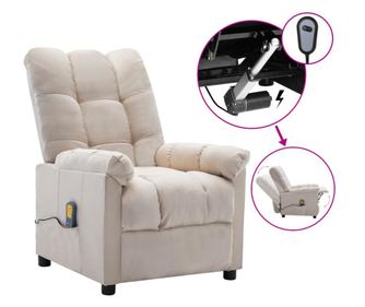 Električna masažna fotelja na razvlačenje, krem, tekstilni materijal