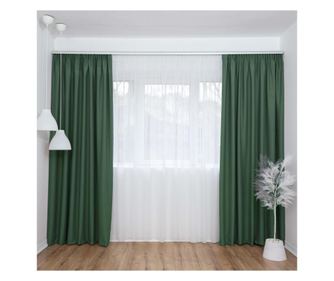 Set decolis, draperie blackout evelyn verde smarald 2 buc x 150 cm, cu perdea voal alb 1 buc x 300 cm, h-250 cm  300 x 250