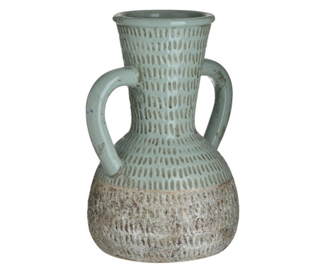Amfora ceramica aspect antichizat, turcoaz/bej, D19X30 cm