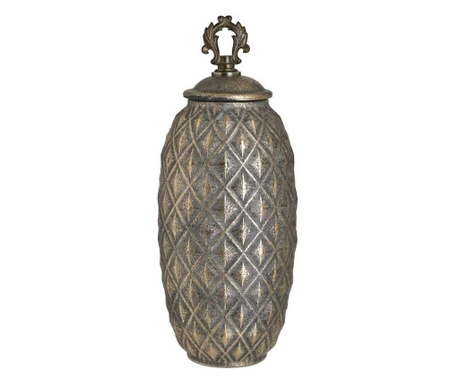 Vaza ceramica cu capac, auriu/negru antichizat, 16Χ38 cm