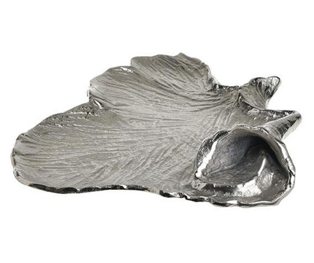 Platou metalic frunza, argintiu, 39X39X8 cm