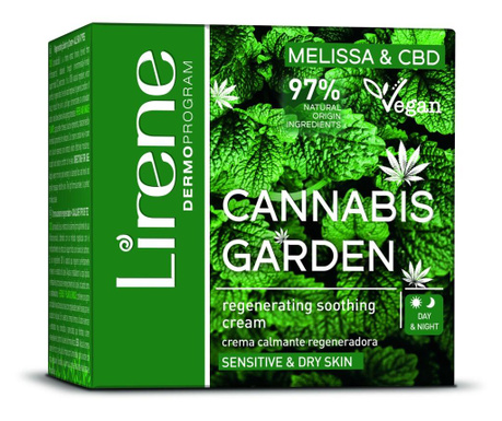 Crema regeneratoare Cannabis Garden cu efect intens de calmare cu cu Extract de Melissa si ulei de canabis pentru zi si noapte,