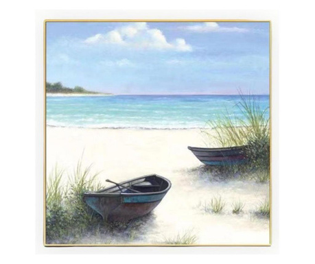 Маслена картина със златна рамка "Плаж с лодки"