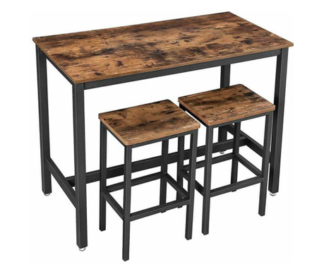 Rusztikus magas asztal 2 bárszékkel 120 x 60 x 90 cm