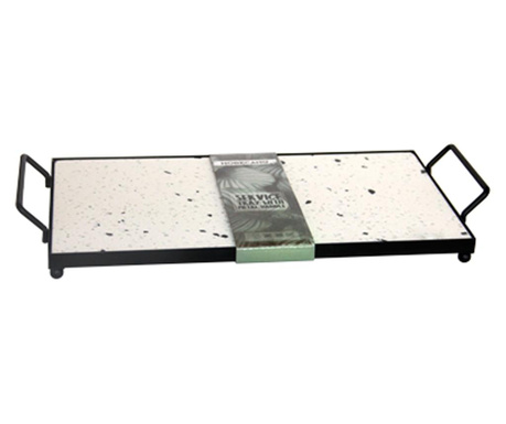 RAKI Set Platou servire din terrazzo 32x18cm suport metalic cu manere 37,5x18,5x5cm