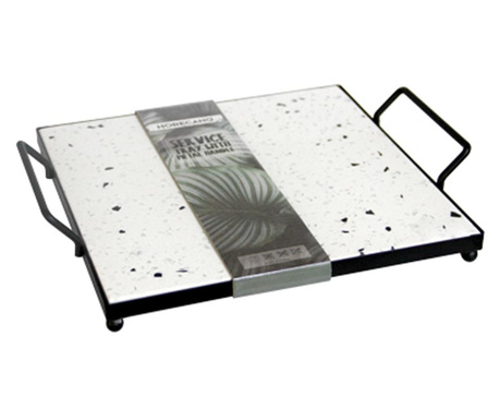 RAKI Set Platou servire din terrazzo 23x23cm suport metalic cu manere 27,5x23,5x5cm