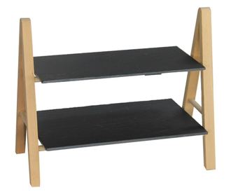 RAKI Set 2 Platouri servire din ardezie 33x20cm, 33x14cm cu suport lemn 38x20x28cm