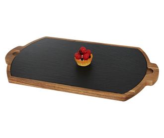 RAKI Set Platou servire ardezie 32x19cm cu suport lemn 39x22cm