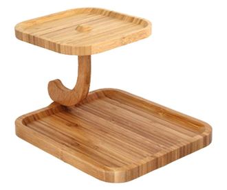 RAKI Platou patrat din bambus cu 2 etaje 29x25cm