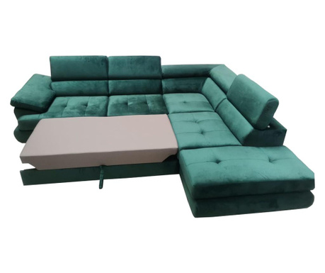 Coltar Tony cu structura din lemn masiv, Lider Furniture, verde smarald, catifea, 275x225x71cm