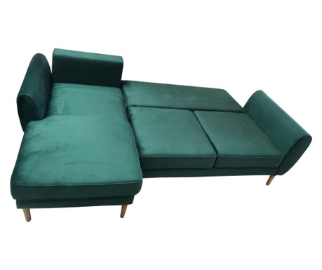 Coltar Ando cu structura din lemn masiv, Lider Furniture, verde smarald, catifea, 254x165x86cm