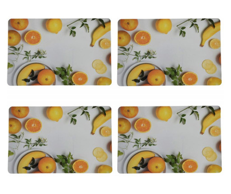 Комплект подложки за чинии, модел Жълти плодове, 4 броя, 43 х 28...