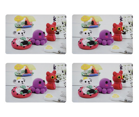 Комплект подложки за чинии, модел Little Friends, 4 броя, 43 x 28 cm