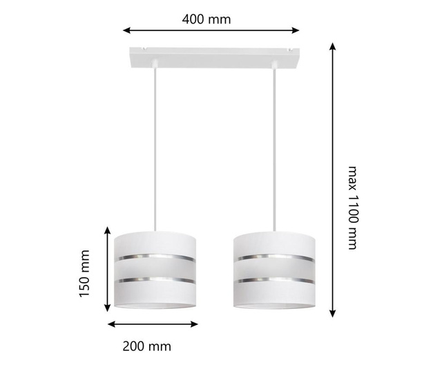 Lustra Helam, sticla, E27, alb, 50x20x110 cm