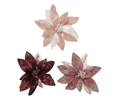 Floare artificiala Craciunita, roz/bordo, clips, 18x15 cm...