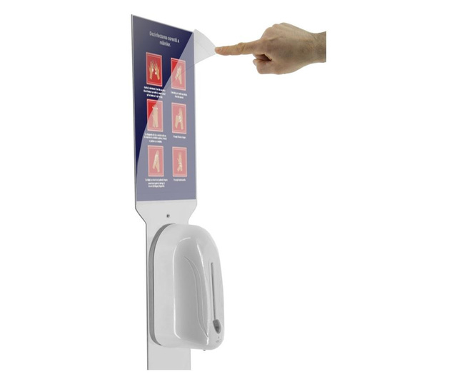 Stand JJ DISPLAYS cu dozator automat pentru dezinfectare maini, alb, 1100ml