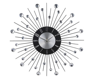 Ceas metalic negru, cu pietre, diametru 43 cm Decodepot, 43 cm, Argintiu/Negru