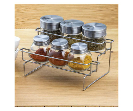 Set recipiente depozitare condimente, 7 piese, suport inox, AMBITION Spice