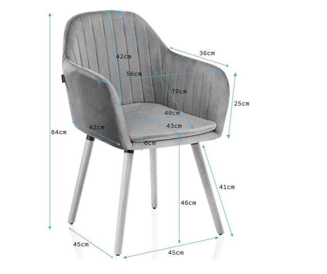 Set 2 scaune Homede, Lacelle, argintiu, 56x44x84 cm