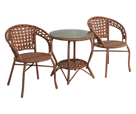 Set de gradina din rattan 1 + 2, maro, JARUB