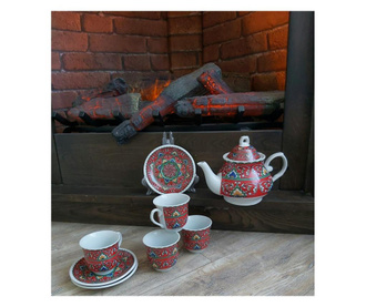 Set ceainic si cesti cu farfurioare Karim, 14 piese, ceai, cafea Oem, Tea Time, portelan, multicolor, 30x30x30 cm
