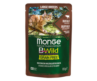 Пауч за подрастващи котенца и възрастни котки от едрите породи Monge BWILD Grain Free Large Breeds, без зърнени храни, с биволск