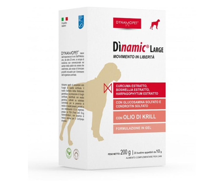 Хранителна добавка за здрави стави при кучета от големи породи Dynamopet Dinamic Large, 20брх10гр