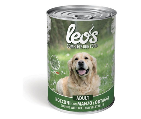 Консерва хапки в сос за кучета в зряла възраст Leo’s, с телешко месо и зеленчуци, 415гр