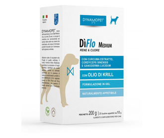 Хранителна добавка за кучета Dynamopet DiFlo Medium, предназначена за физиологичното благосъстояние на бъбреците и сърцето, 20бр