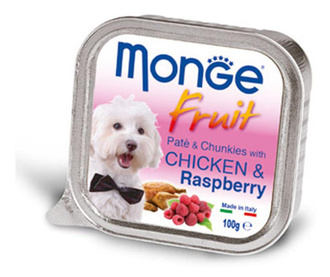 Пастет и хапки за кучета с пиле и малини MONGE FRUIT Pate & Chunkies Chicken & Raspberry, 100гр