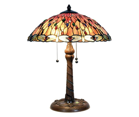 Настолна лампа с Основа от От Полирезин Кафяво И Абажур От стъкло Tiffany Ø 45x56 См  0