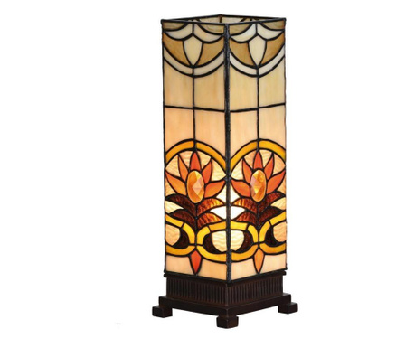 Настолна лампа с Основа от От Полирезин Кафяво И Абажур От стъкло Tiffany 12x12x35 См  0