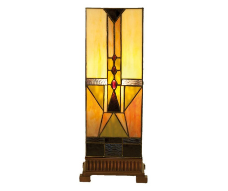 Настолна лампа с Основа от От Полирезин Кафяво И Абажур От стъкло Tiffany 18x18x45 См  0